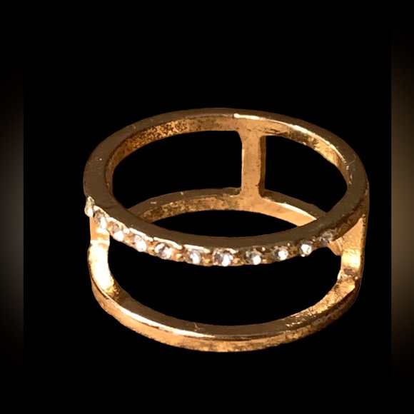 Double Band Cz Stone Cage Gold Plated Ring Costume Jewelry Women’s Fashion Ring - Picture 3 of 6